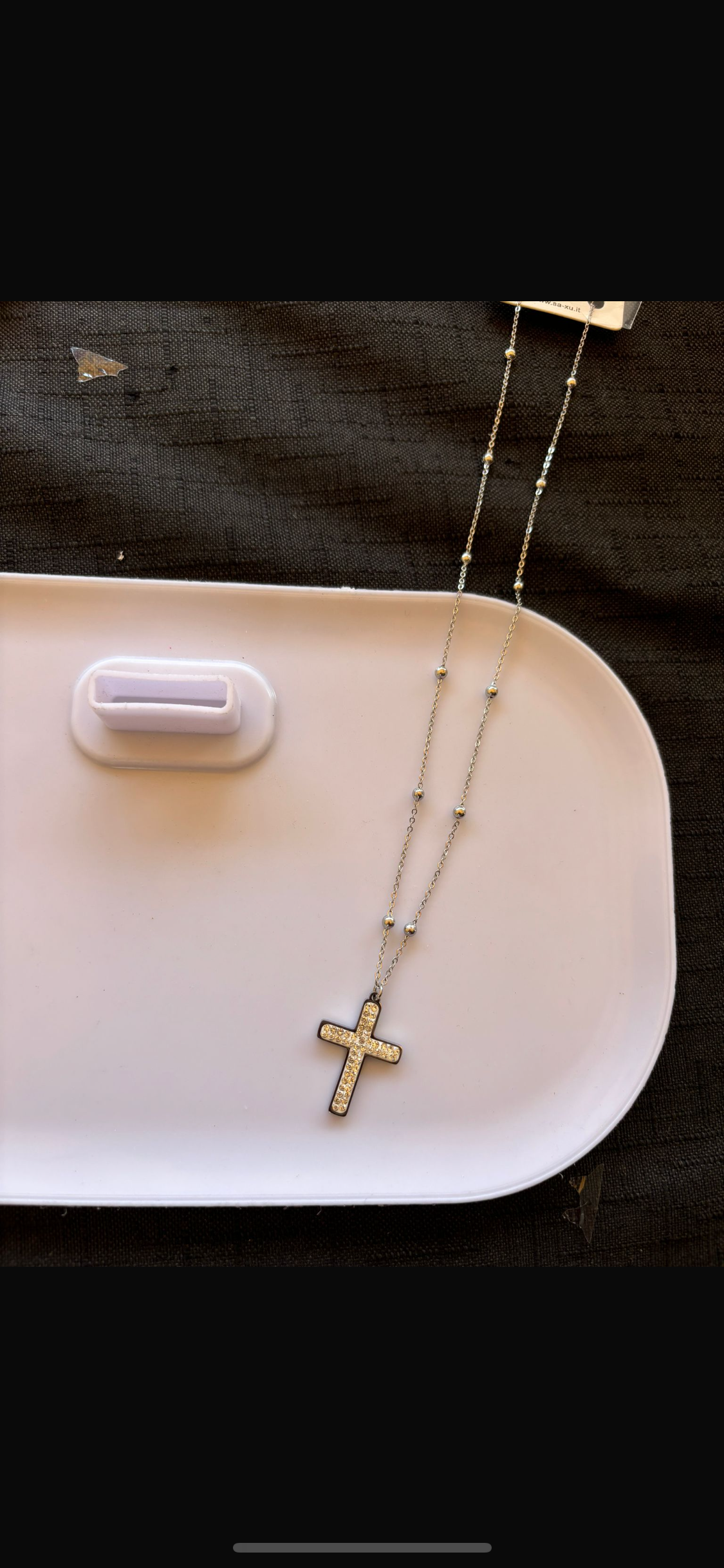 Collana croce in acciaio con strass color argento