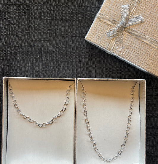 Set collana+bracciale catena con cuoricini argento in acciaio